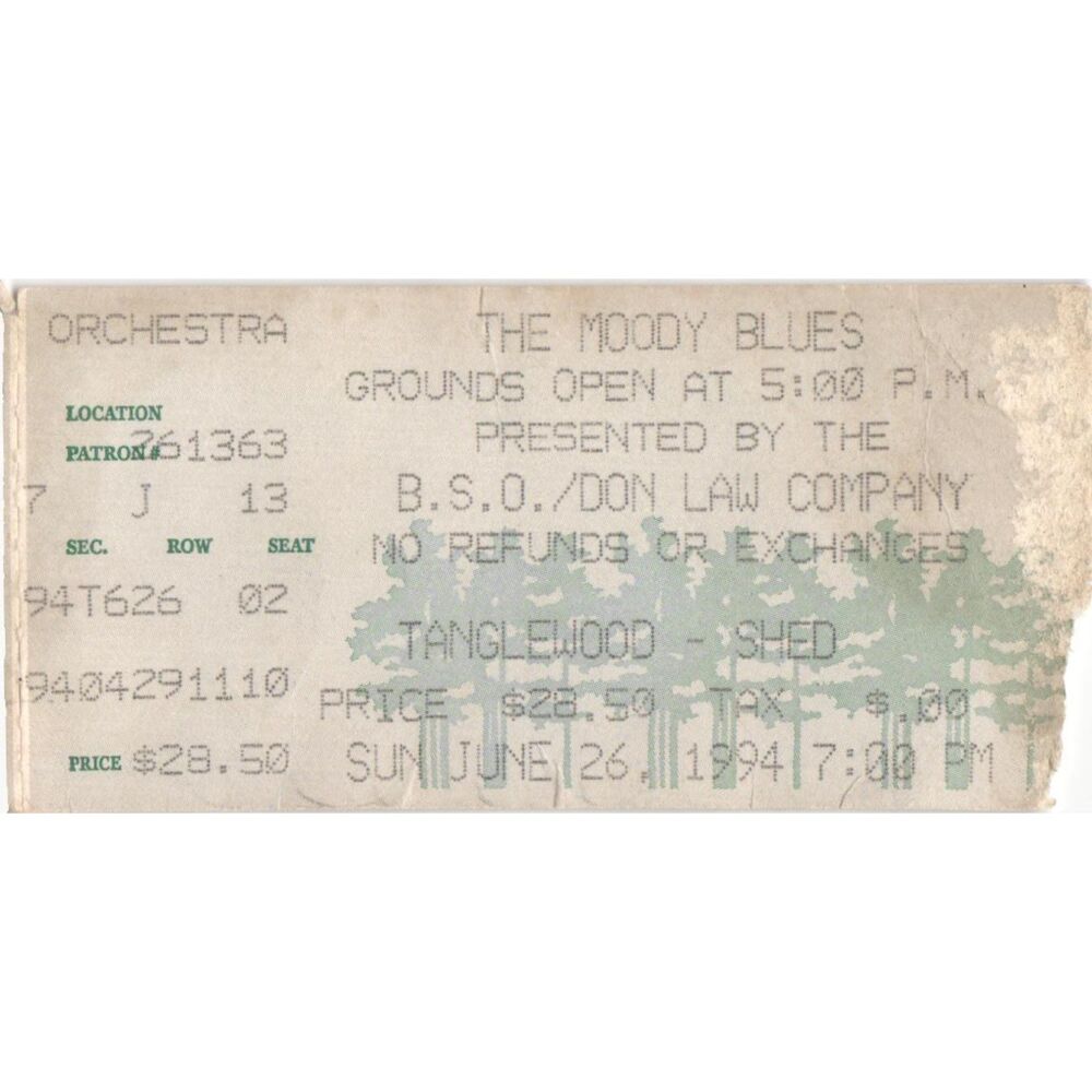 Vintage 1994 Moody Blues Concert Ticket Stub Lenox MA